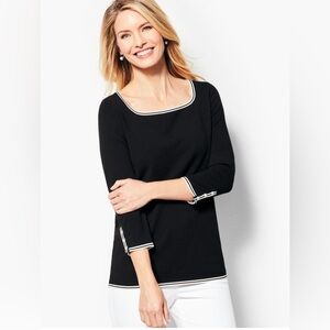 NWT Talbots 3/4 Sleeve Tipped Button-Cuff Sweater Blouse Top Black Size XS